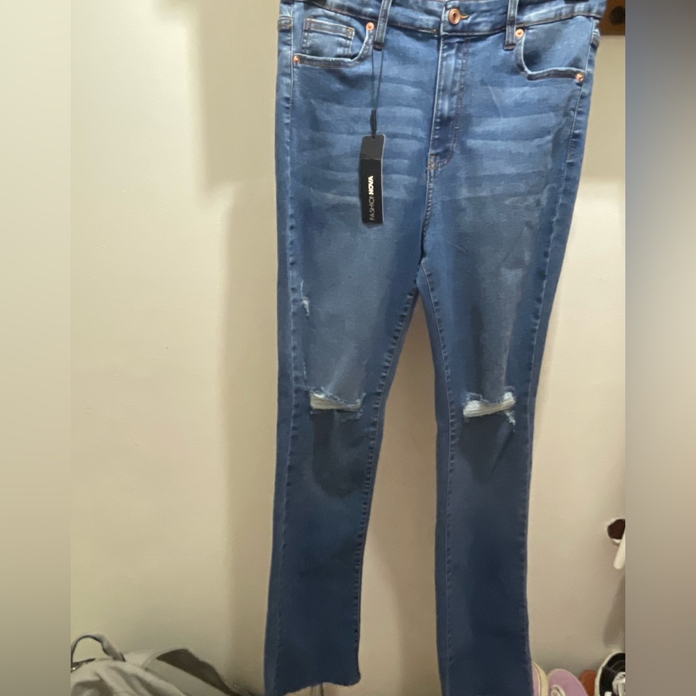 Fashion Nova Blue Ripped Skinny Jeans